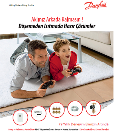 DANFOSS yerden ısıtma sistemi ; döşemeden ısıtma borusu , dağıtım kollektörleri , termostatları ile bir bütündür.