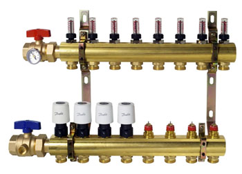 danfoss debimetreli , otomasyona uygun döşemeden ısıtma kollektörleri